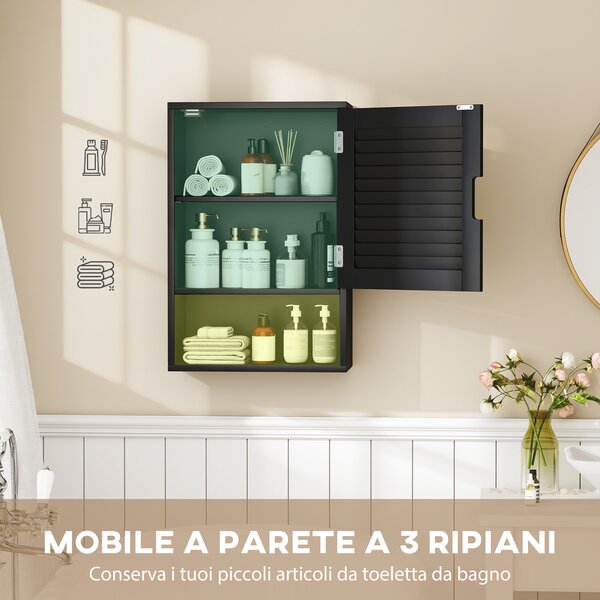 HOMCOM Armadietto Bagno a Parete con Ripiano Regolabile e Anta Ammortizzata, 40x20x60 cm, Nero | Aosom Italy