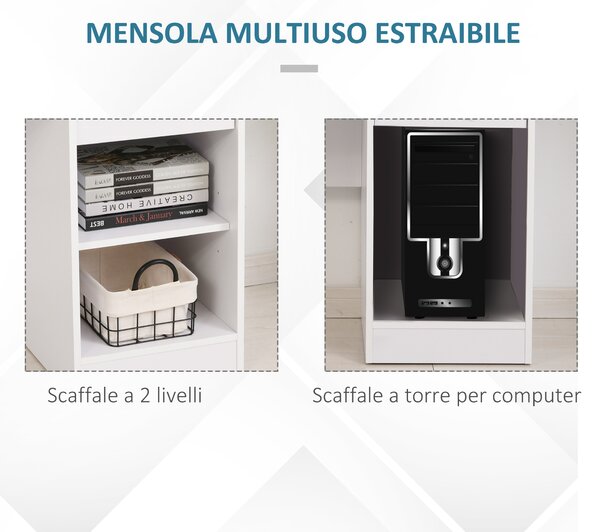 HOMCOM Scrivania per Computer in Legno con Vassoio per Tastiera, Scrivania con Cassetti e Ripiani Regolabili, Cassetto, Bianco, 104x48x95.5cm|Aosom