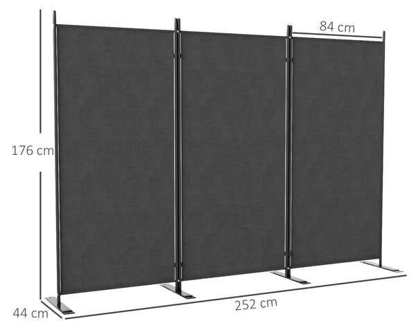 Outsunny Paravento a 3 Pannelli Pieghevole e Regolabile da Esterno, in Poliestere e Metallo, 252x44x176 cm, Grigio Carbone | Aosom Italy