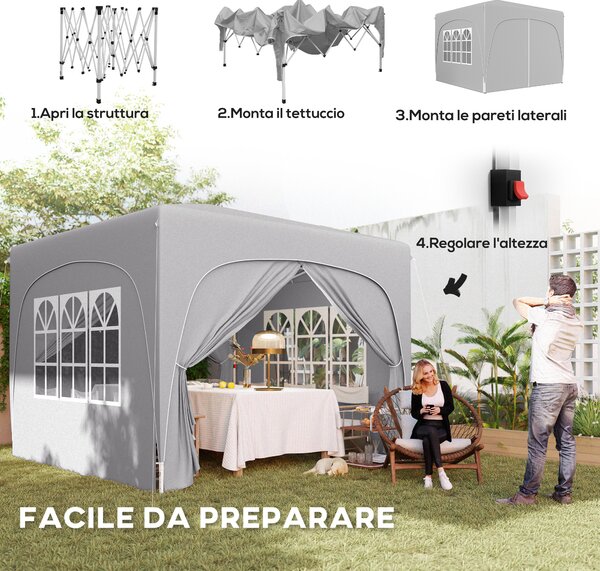 Outsunny Gazebo da Giardino 3x3m Pieghevole con Altezza Regolabile, Protezione UPF50+ e Borsa, Grigio Chiaro