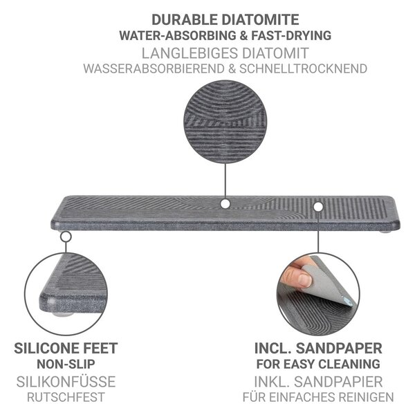 Tappetino scolapiatti grigio in diatomite 30x8 cm Damon – Wenko