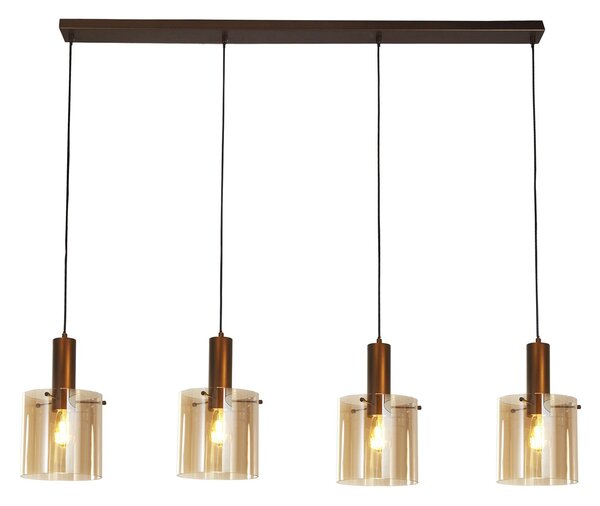 Lampadario Contemporaneo Svezia Acciaio Marrone Vetro 4 Luci E27
