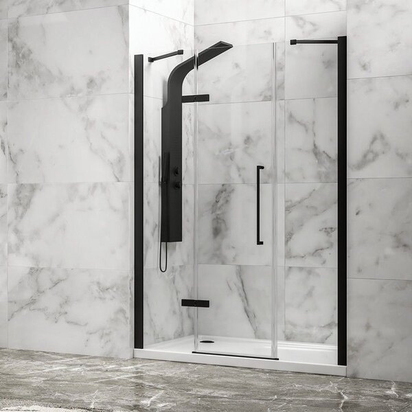 Kamalu porta doccia 130cm battente e 2 fissi colore nero | kt6000n