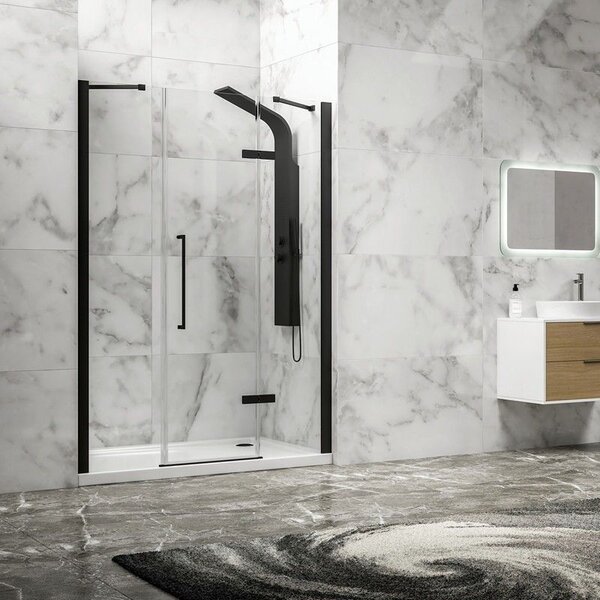 Kamalu porta doccia 130cm battente e 2 fissi colore nero | kt6000n