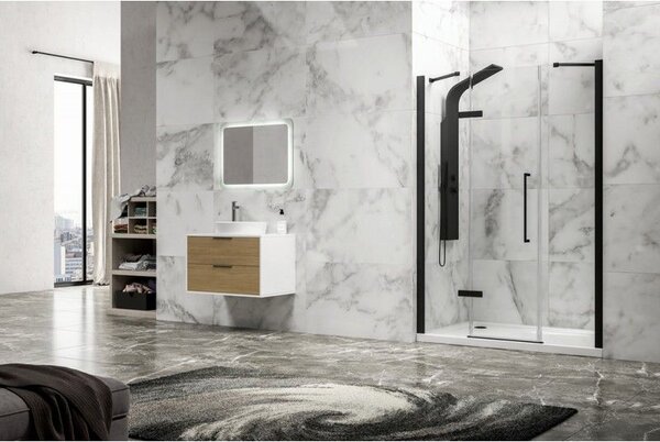 Kamalu porta doccia 130cm battente e 2 fissi colore nero | kt6000n