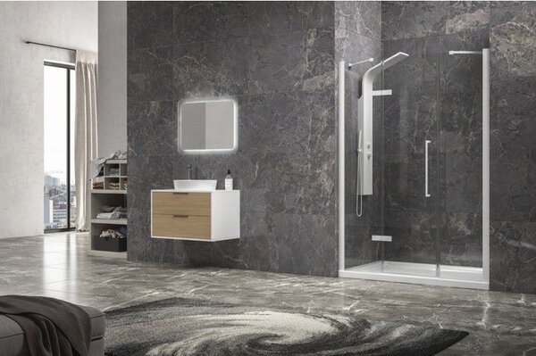 Kamalu porta doccia 135cm battente e 2 fissi colore bianco | kt6000b