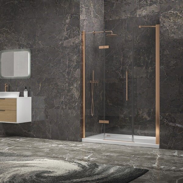 Kamalu porta doccia 135cm battente e 2 fissi oro rosa spazzolato | kt6000rg