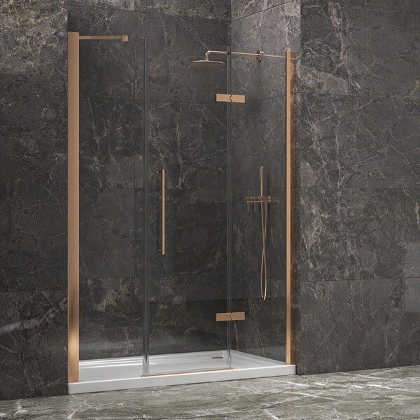 Kamalu porta doccia 135cm battente e 2 fissi oro rosa spazzolato | kt6000rg