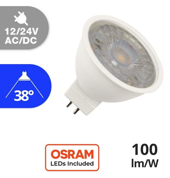 Faretto LED MR16 6W, angolo 38°, 12/24V AC/DC - OSRAM LED Colore Bianco Caldo 3.000K