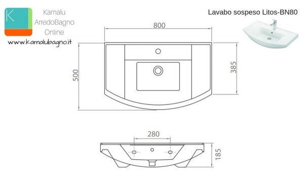 Kamalu lavabo bagno sospeso 80 cm in ceramica litos-bn80