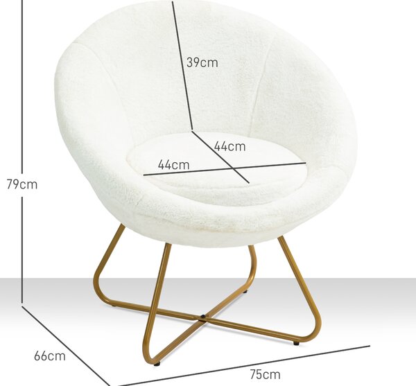HOMCOM Poltroncina da Camera in Finta Pelliccia con Gambe in Metallo, 75x66x79 cm, Bianco