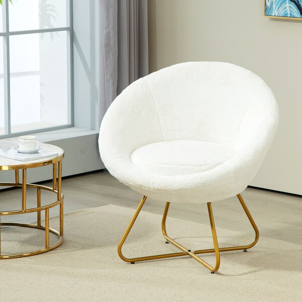 HOMCOM Poltroncina da Camera in Finta Pelliccia con Gambe in Metallo, 75x66x79 cm, Bianco