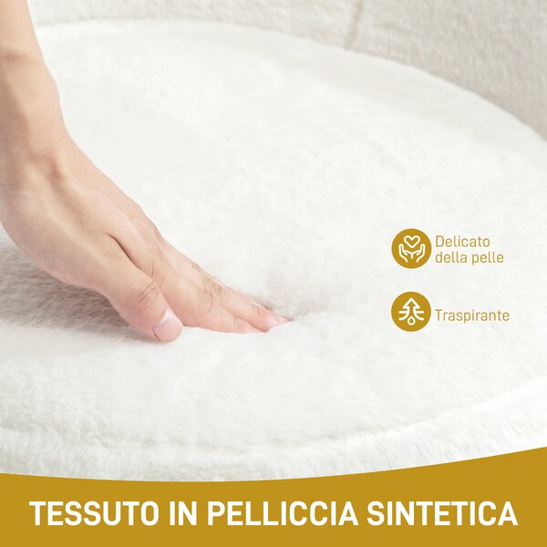 HOMCOM Poltroncina da Camera in Finta Pelliccia con Gambe in Metallo, 75x66x79 cm, Bianco