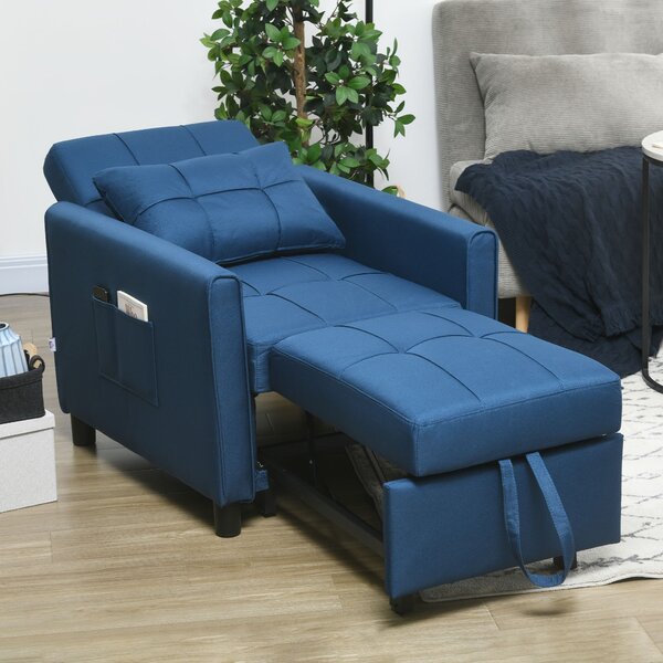 HOMCOM Poltrona Letto Singola Reclinabile su 3 Livelli con Cuscino e 2 Tasche Laterali, 69x82x85cm, Blu | Aosom Italy