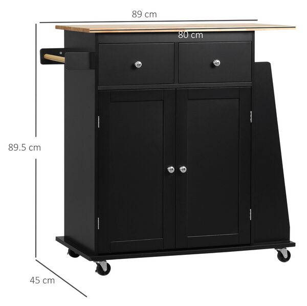 HOMCOM Carrello da Cucina con Armadietto, 2 Cassetti e Portaspezie, Isola da Cucina in Legno, 89x45x89.5cm, Nero