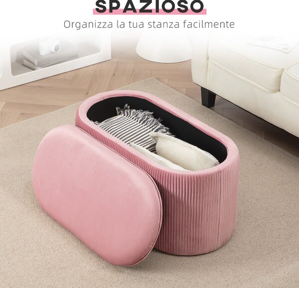 HOMCOM Pouf Panca Contenitore in Velluto Stile Moderno, Panca Imbottita per Camera da Letto, Soggiorno e Ingresso, Rosa, 81x40x41cm