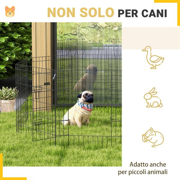 PawHut Recinto per Cani e Cuccioli, Box Multiuso Spazioso e di Alta Qualità per Animali da 8 Pezzi in Filo di Ferro, 76x61cm, Nero | Aosom Italy