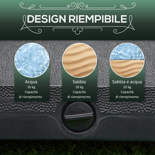 Outsunny Base per Ombrellone con Ruote Riempibile fino a 20kg, Basamento in HDPE per Pali da Ø38-48mm, 45x45x39cm, Nero|Aosom