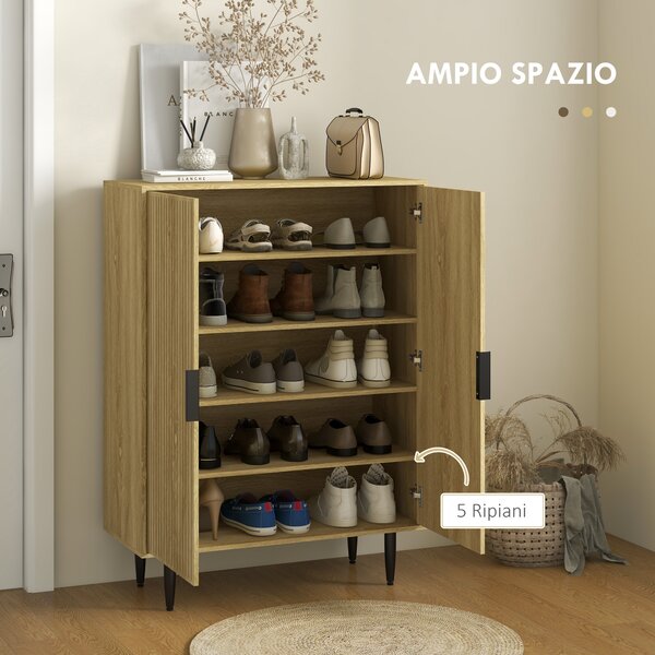 HOMCOM Armadio scarpiera Salvaspazio con 4 Ripiani Regolabili su 3 diversi livelli, Gambe in metallo per 15 Paia di Scarpe, 80x38x110cm, Rovere|Aosom Italy