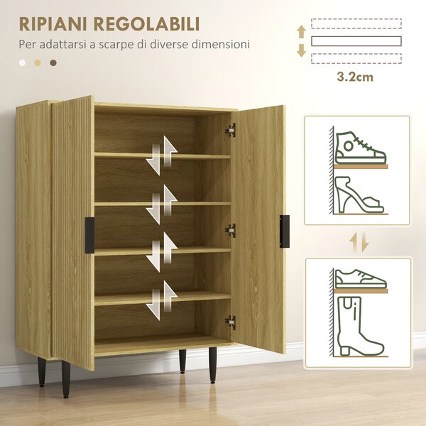 HOMCOM Armadio scarpiera Salvaspazio con 4 Ripiani Regolabili su 3 diversi livelli, Gambe in metallo per 15 Paia di Scarpe, 80x38x110cm, Rovere|Aosom Italy