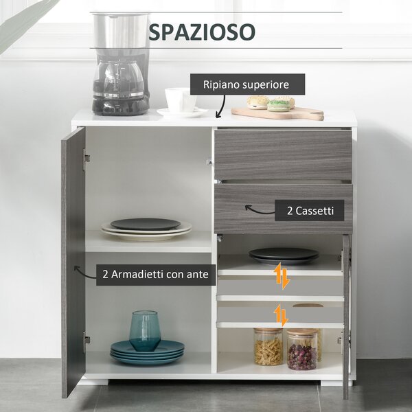 HOMCOM Credenza Multiuso Moderna con 2 Cassetti e 2 Armadietti, Apertura a Pressione, Mobile per Soggiorno, Cucina, Ufficio|Aosom Italy