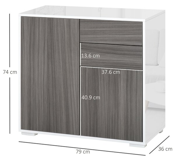 HOMCOM Credenza Multiuso Moderna con 2 Cassetti e 2 Armadietti, Apertura a Pressione, Mobile per Soggiorno, Cucina, Ufficio|Aosom Italy