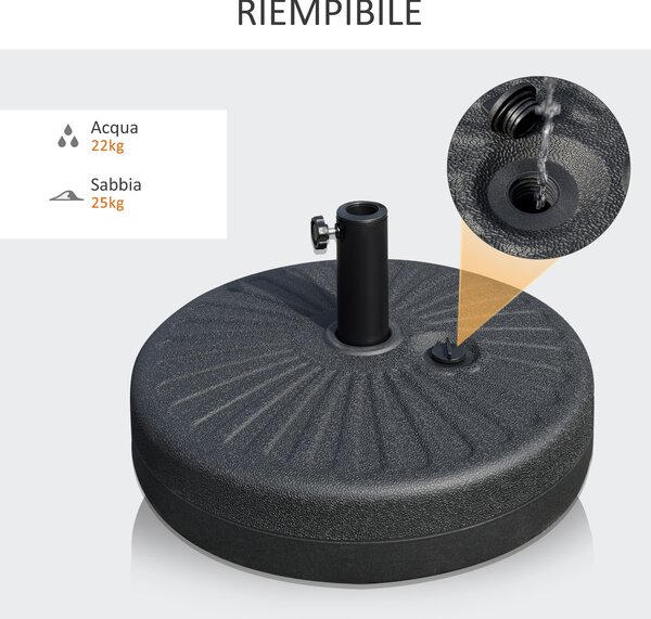 Outsunny Base per Ombrellone da Giardino con Palo Centrale Φ3.8cm e 4.8cm, HDPE Nero|Aosom