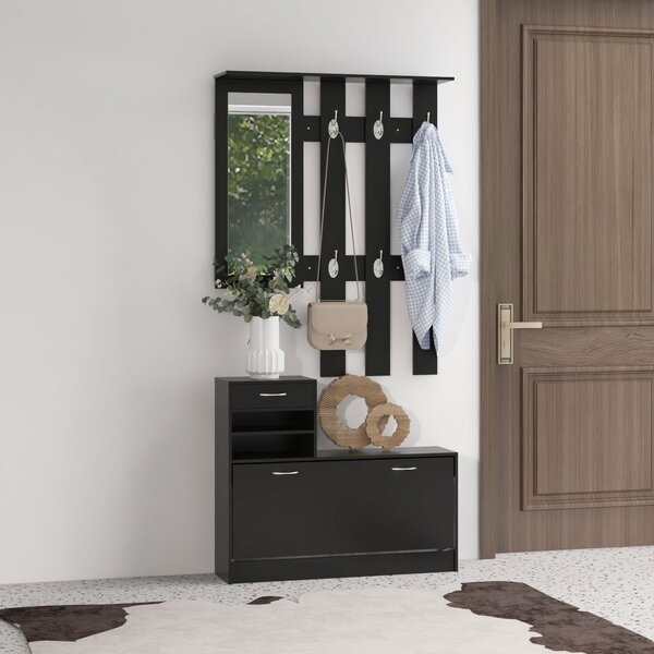 HOMCOM Mobile da Ingresso Appendiabiti con Scarpiera e Specchio, in Truciolato, 90x10x102 cm, Nero