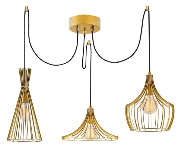 Lampadario a sospensione con filo MEZOPOTAMYA 3xE27/40W/230V ragno oro