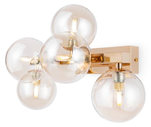 Applique Contemporanea Dallas Metallo Oro 5 Luci Diffusori Ambra
