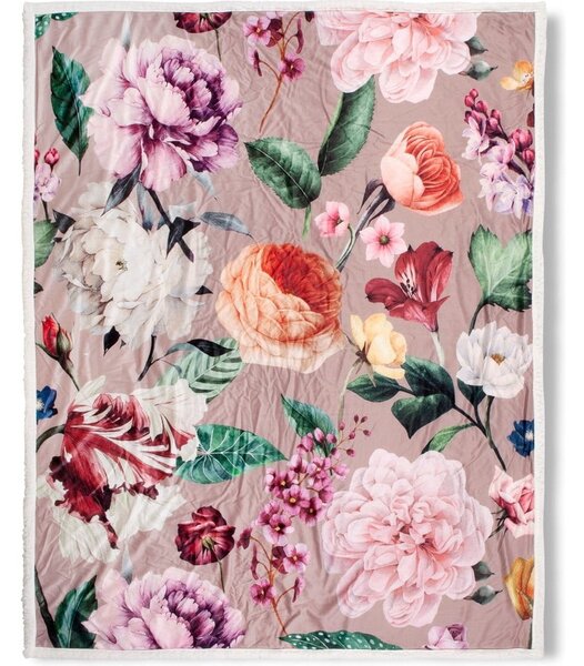 Coperta beige reversibile , 130 x 160 cm Fiori - Descanso