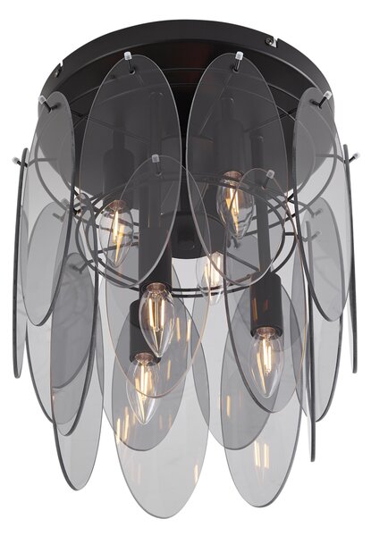 Plafoniera Art Déco Nera con vetro fumé ovale 6 luci - Mochan
