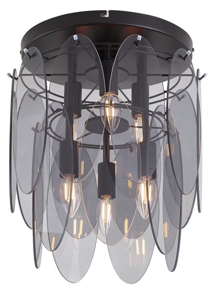 Plafoniera Art Déco Nera con vetro fumé ovale 6 luci - Mochan