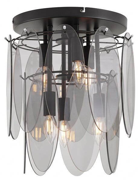 Plafoniera Art Déco Nera con vetro fumé ovale 6 luci - Mochan
