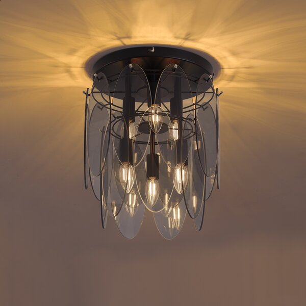 Plafoniera Art Déco Nera con vetro fumé ovale 6 luci - Mochan