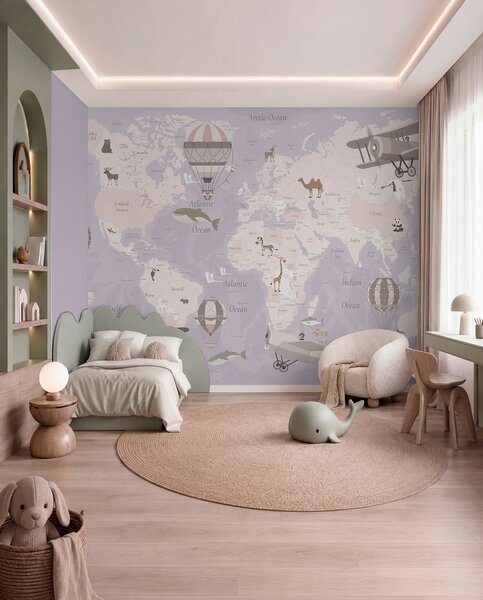 Carta da parati Voli in inglese — viola, Carta da parati Mappa del Mondo, c00003env4 : Uwalls.it