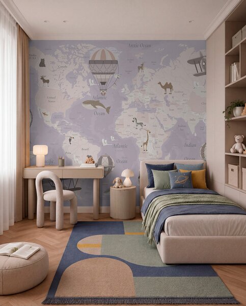 Carta da parati Voli in inglese — viola, Carta da parati Mappa del Mondo, c00003env4 : Uwalls.it