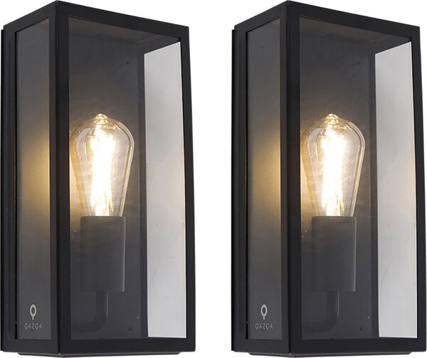 Set di 2 applique da esterno nero IP44 con vetro Rotterdam