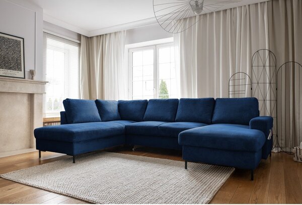 Divano letto angolare in velluto a coste blu scuro (angolo sinistro) Lofty Lilly - Miuform