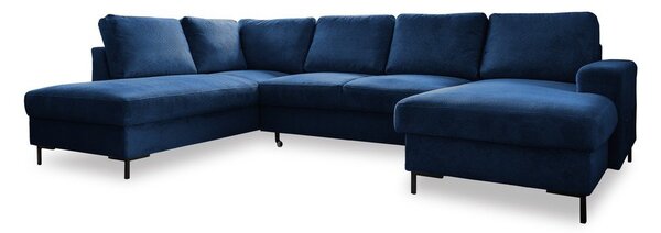 Divano letto angolare in velluto a coste blu scuro (angolo sinistro) Lofty Lilly - Miuform