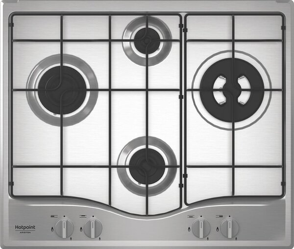 Hotpoint Ariston Piano Cottura 4 Fuochi a Gas Larghezza 59 cm (1 Bruciatore Tripla Corona) in Acciaio Inox colore Inox - PCN R643N T/IX/HA
