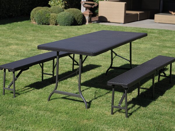 Set da giardino resistente alle intemperie e robusto in stile rattan - Tavolo e panca pieghevoli da campeggio