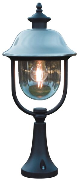Konstsmide Parma Nero/Acciaio inossidabile: lampada da terra in alluminio verniciato nero con rosone in acciaio inossidabile e vetro acrilico trasparente