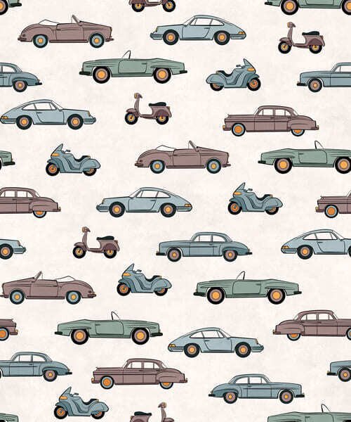 Carta da parati Corteo di piccole auto rétro, Parati stile vintage classici, a01172 : Uwalls.it