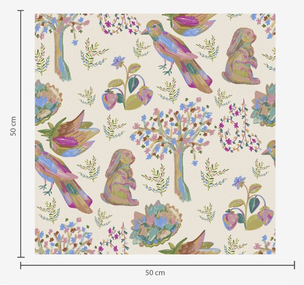 Carta da parati Conigli e uccelli arcobaleno, Parati moderna classici, a01127 : Uwalls.it