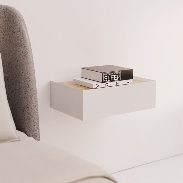 Comodino bianco con piano effetto rovere da parete Arista – Teulat