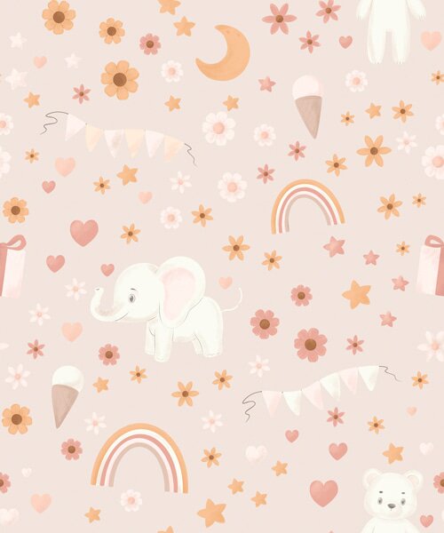 Carta da parati Elefanti sotto lune rosa, Parati unica, a00433 : Uwalls.it