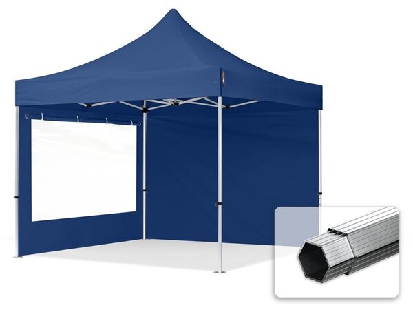 TOOLPORT 3x3m gazebo pieghevole PES con laterali (panoramiche), PROFESSIONAL alluminio, blu scuro