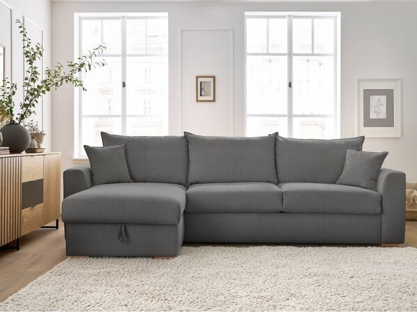 Divano angolare grigio allungabile (con composizione variabile) con rivestimento in velluto a coste Augustin – Bobochic Paris