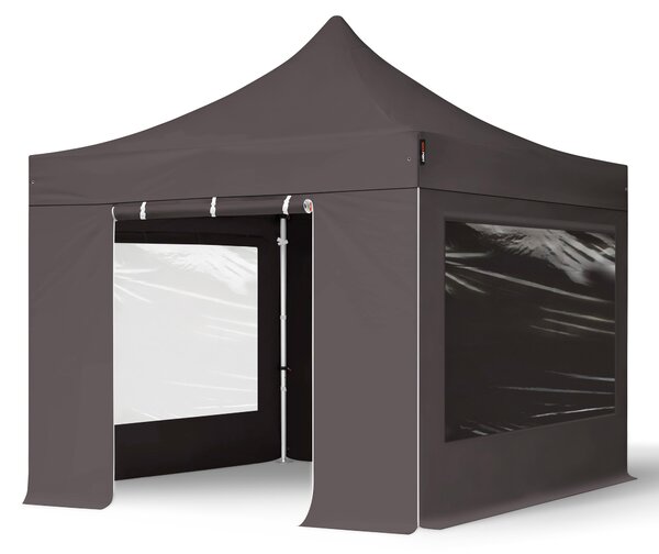 TOOLPORT 3x3m gazebo pieghevole PES con laterali (panoramiche), PROFESSIONAL alluminio, grigio scuro